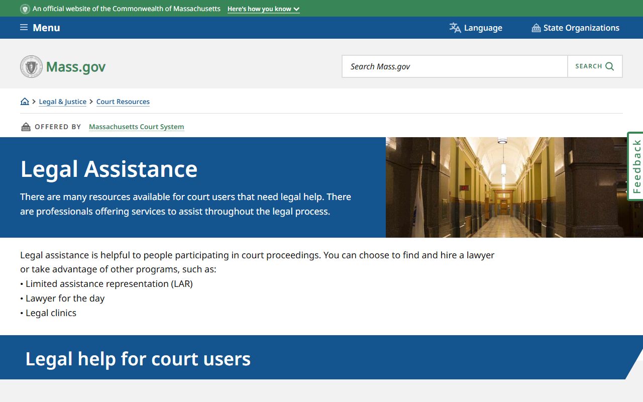 Norfolk County clerk of court legal assistance resources from Mass.gov