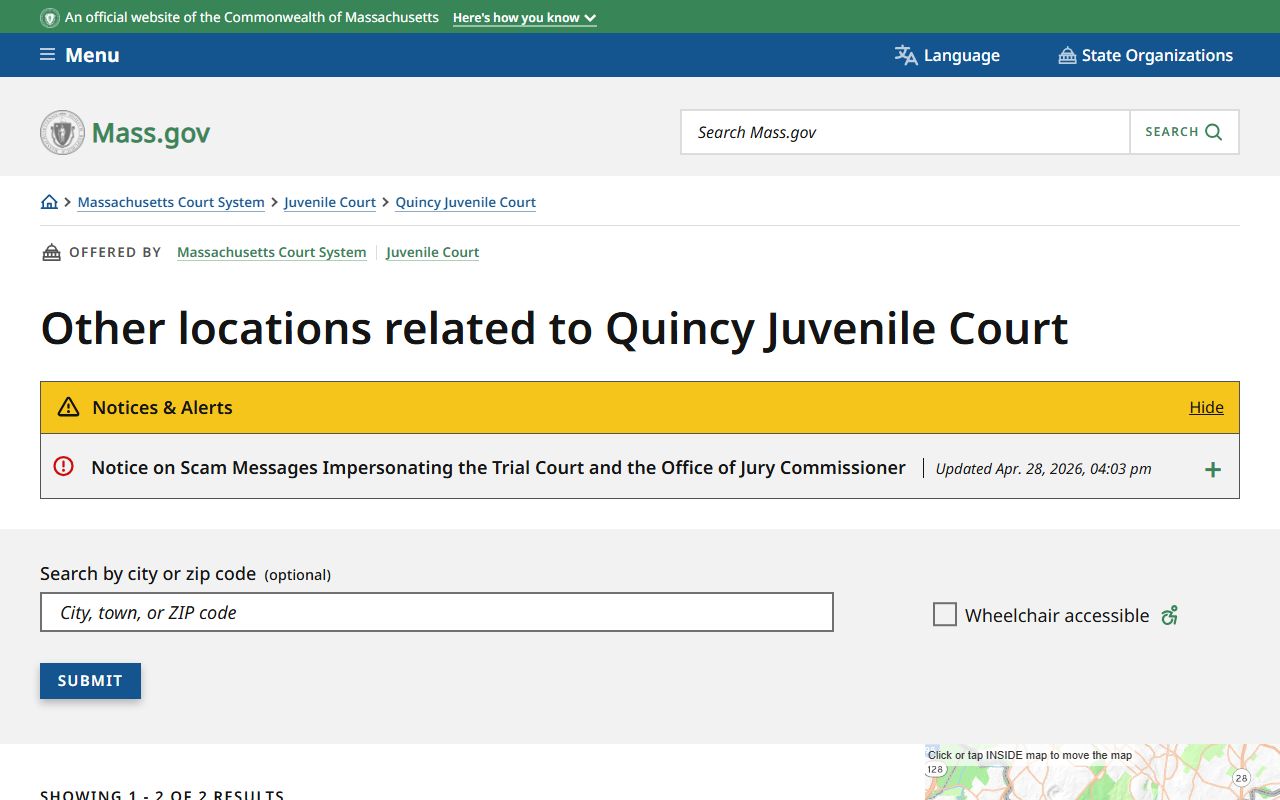 Norfolk County clerk of court Quincy and Stoughton Juvenile Court session locations