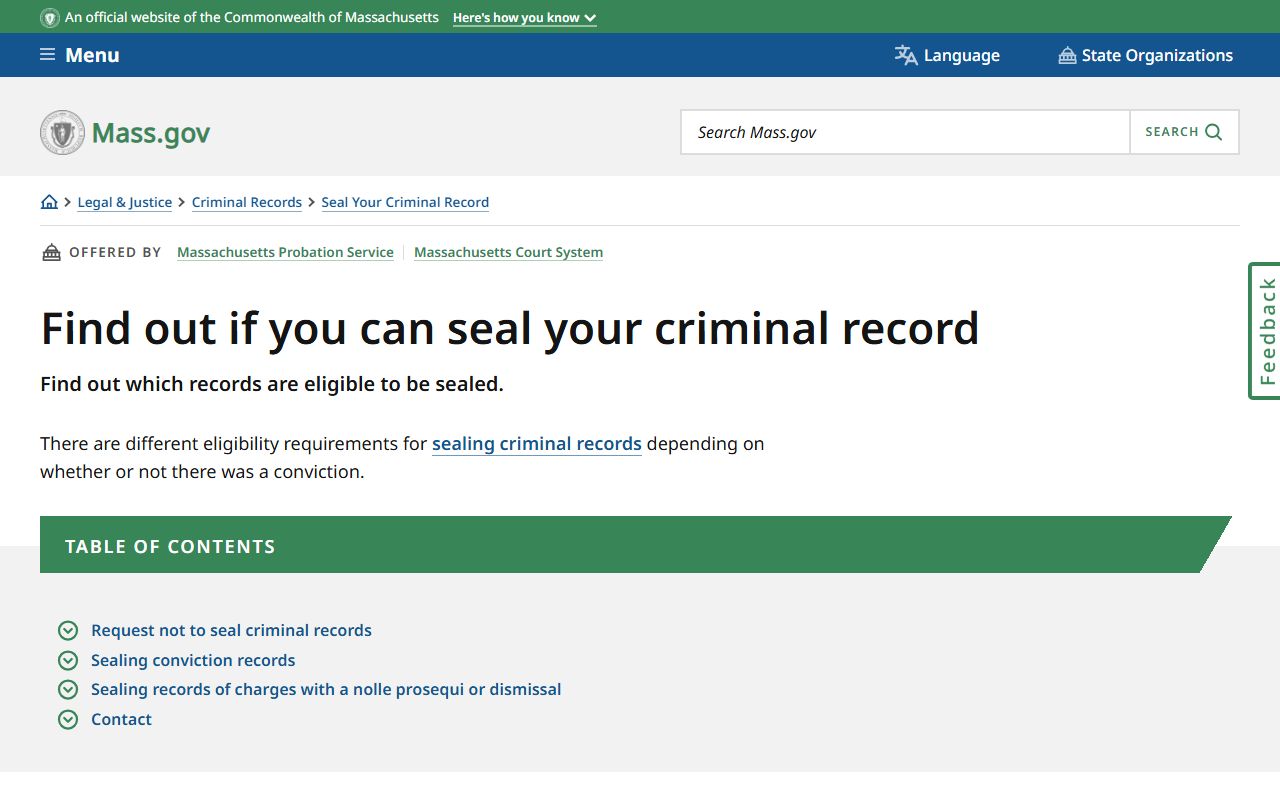 Norfolk County court records criminal record sealing eligibility on Mass.gov