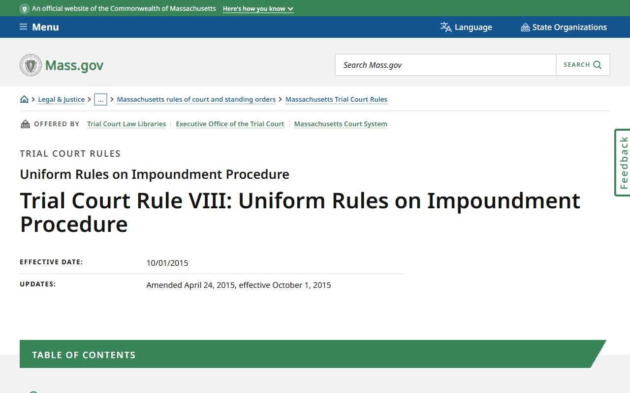 Norfolk County court records impoundment procedure rules under Trial Court Rule VIII