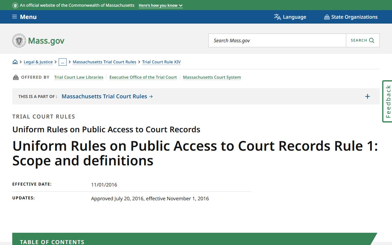 Norfolk County court records public access rule scope and definitions