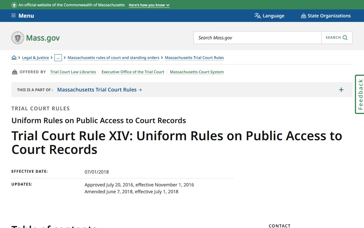Norfolk County court records public access rules under Trial Court Rule XIV