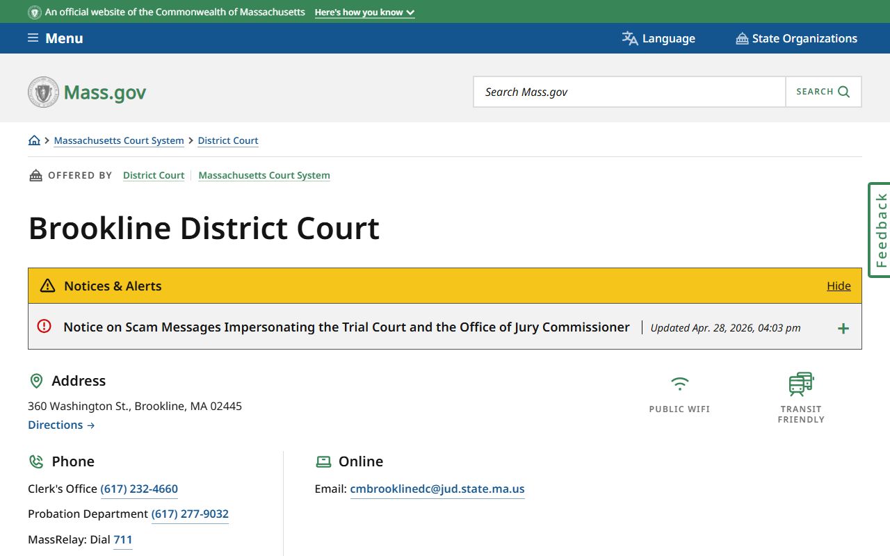Norfolk County District Court at Brookline District Court location and transit access
