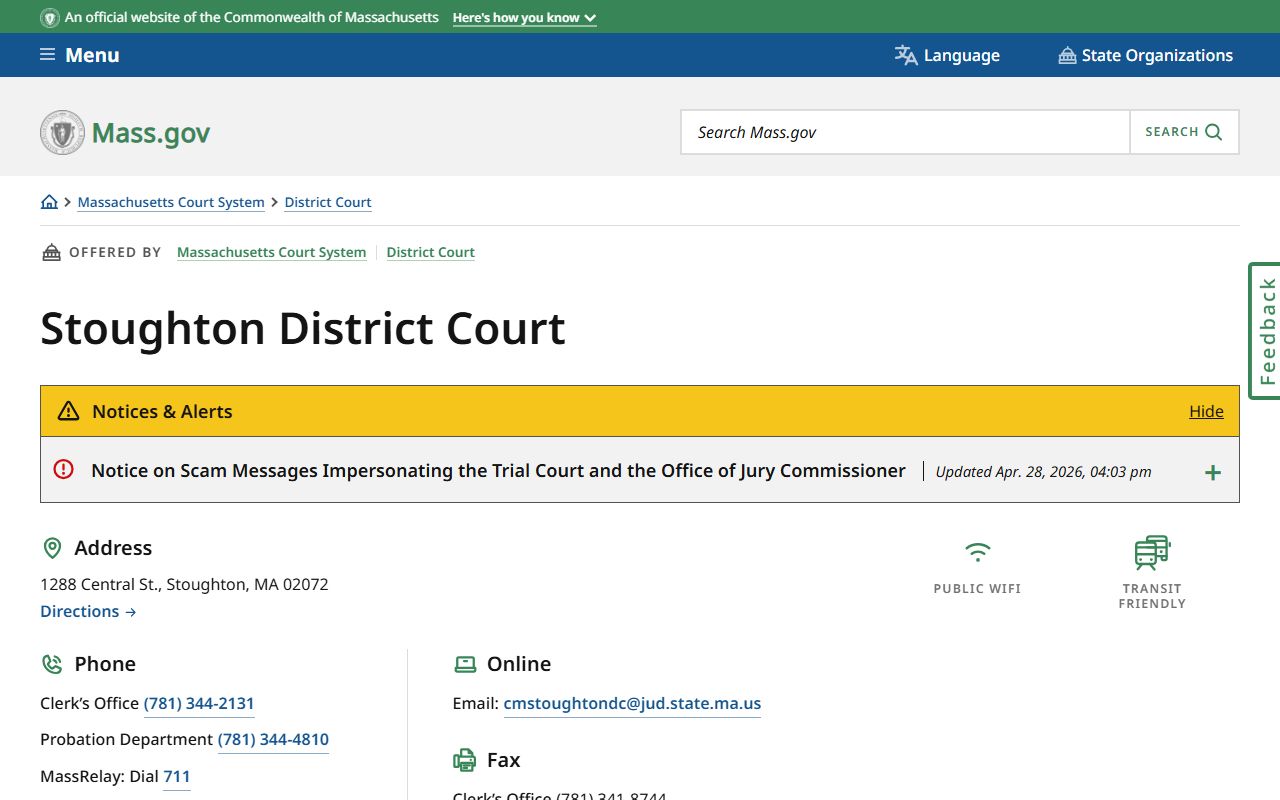Norfolk County District Court at Stoughton District Court location and transit