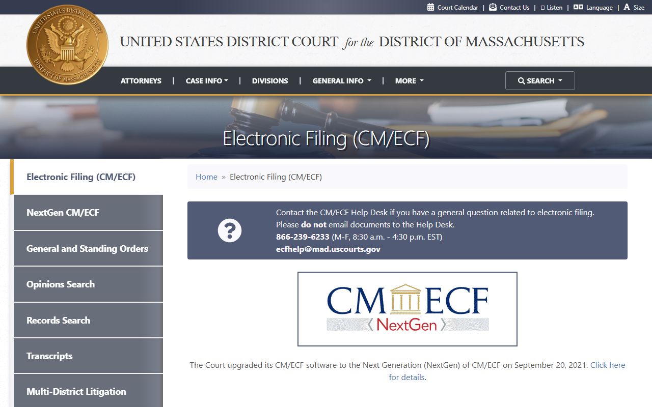 Norfolk County federal court records via CM/ECF at the District of Massachusetts