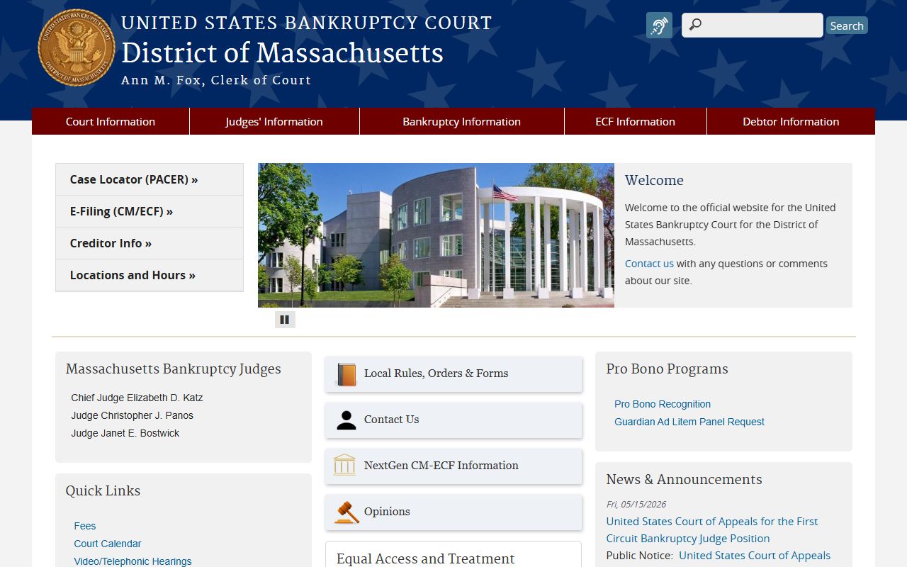 Norfolk County federal bankruptcy court records at the U.S. Bankruptcy Court for Massachusetts