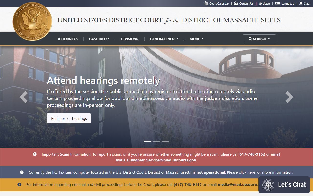 Norfolk County federal court records at the U.S. District Court for Massachusetts