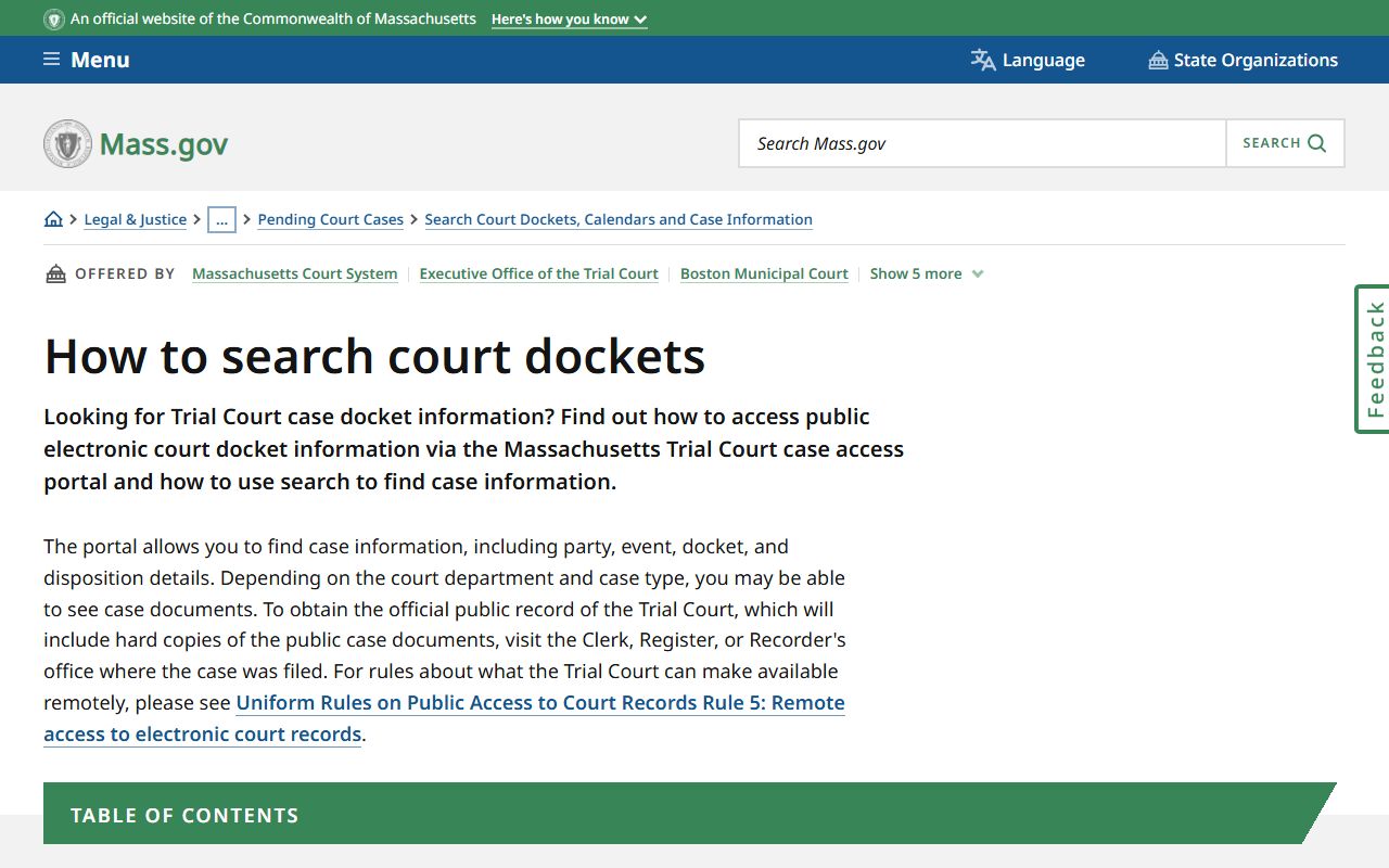 Norfolk County court records docket search guide from Mass.gov