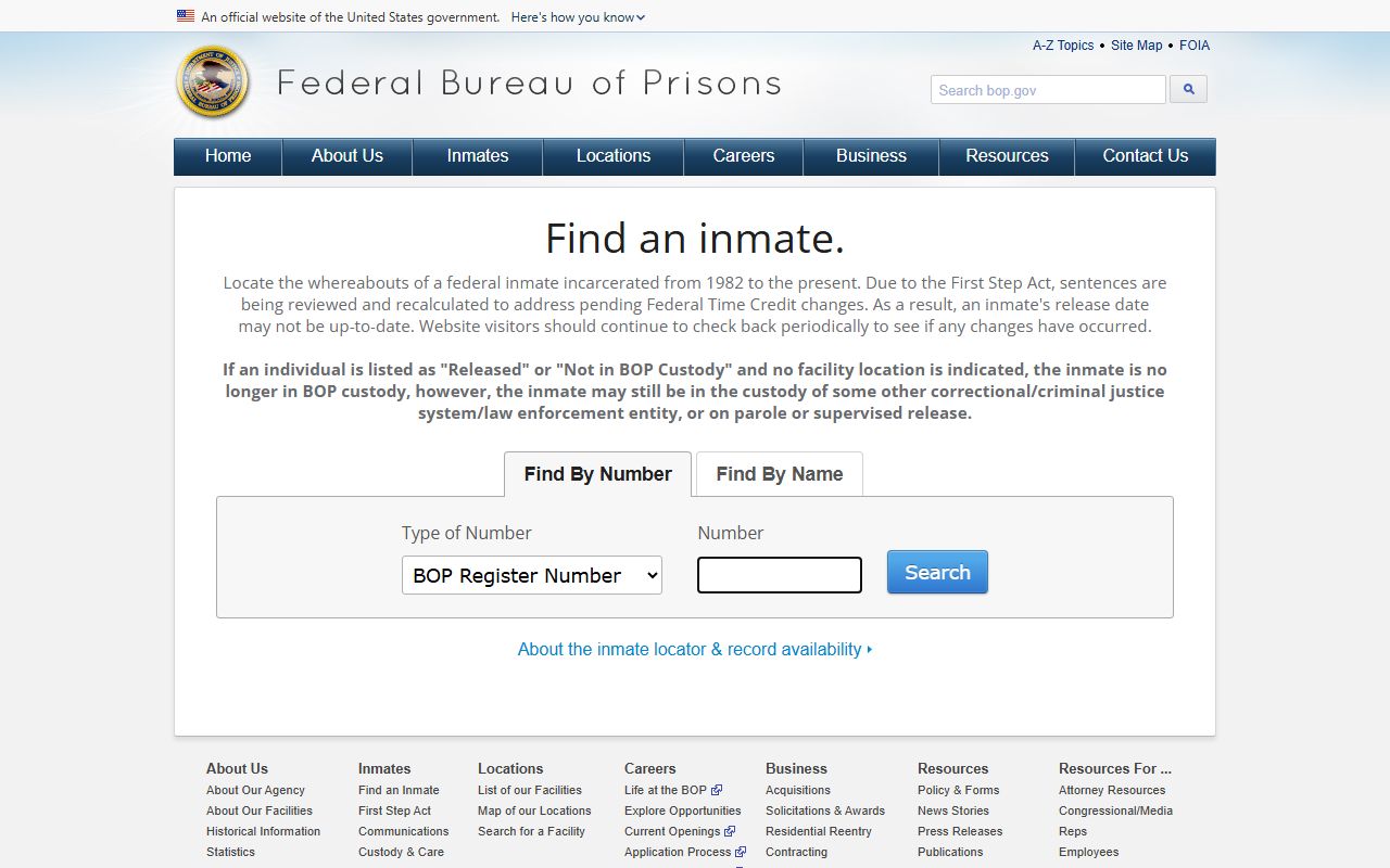 Norfolk County released inmates search using the federal BOP inmate locator