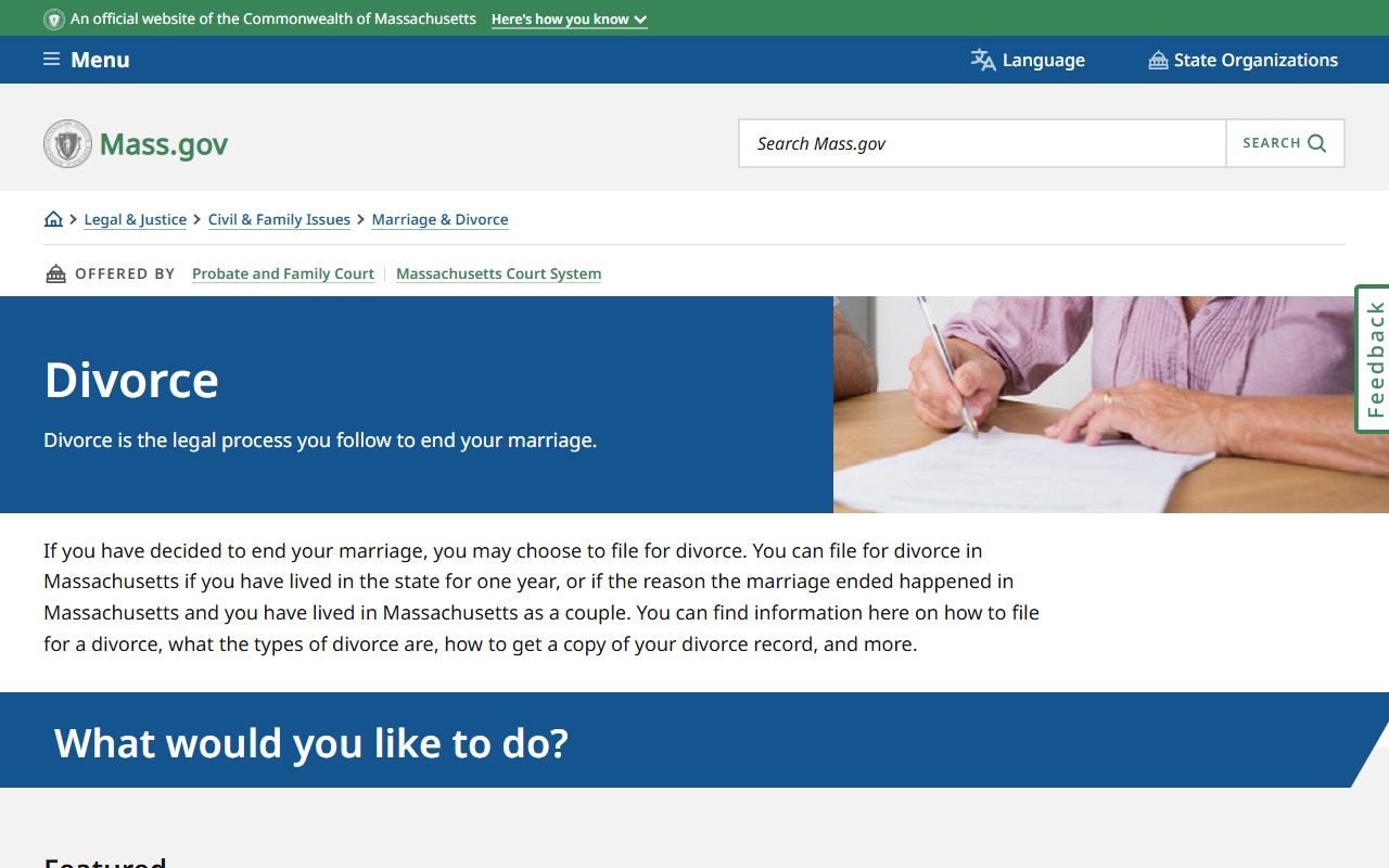 Norfolk County divorce records process guide from Massachusetts Mass.gov